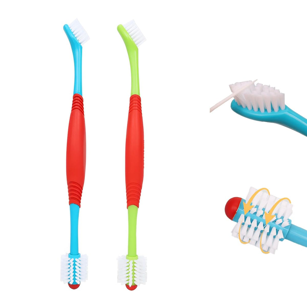 2-pcs dog toothbrush double-headed soft bristles for 360-degree cleaning and gentle plaque removal.