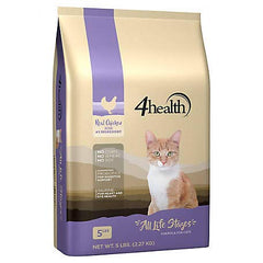 4health all life stages cat food dry bag, front view highlighting real chicken nutrition and complete nourishment