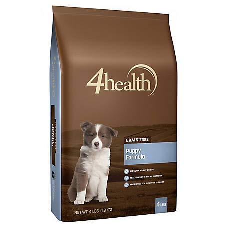 4health grain-free puppy kibble in a bowl supports digestion and a shiny coat.
