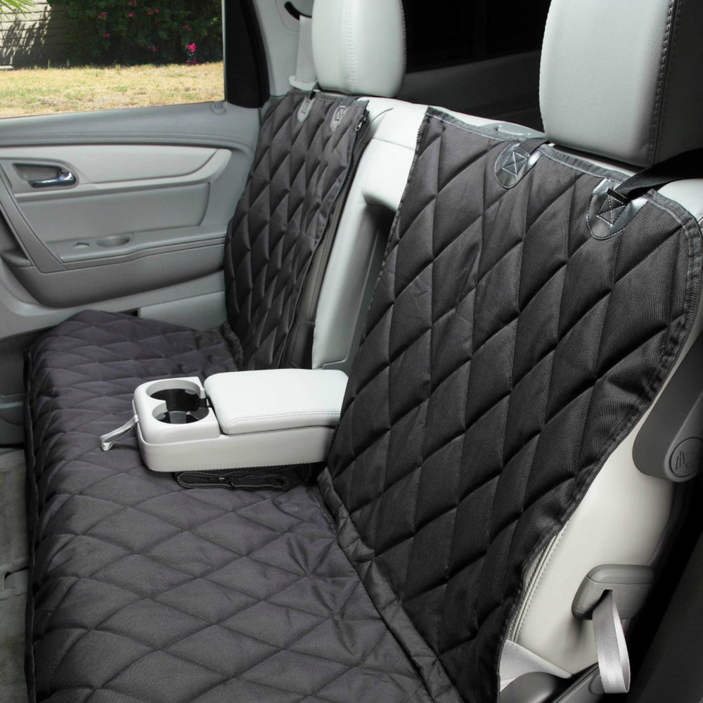 4Knines dog seat cover backseat zippered access for belts and fold-down seats.