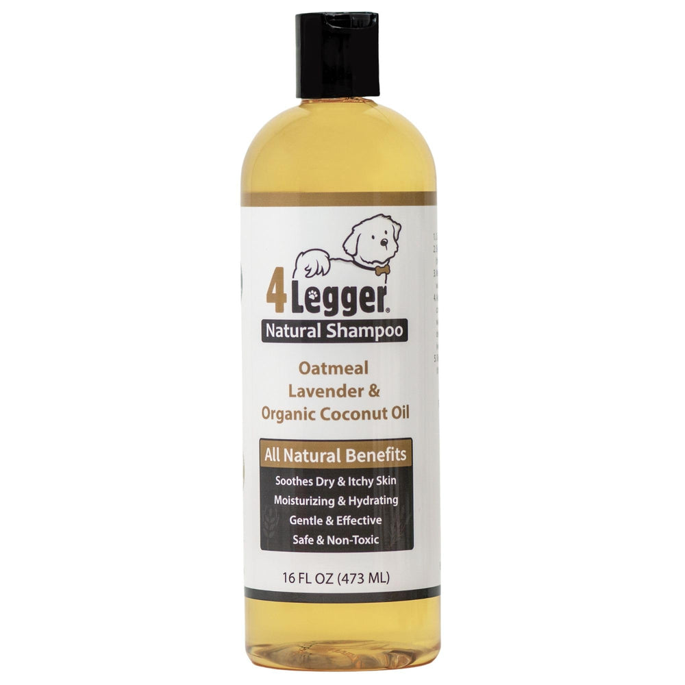 4Legger shampoo bottle with aloe and lavender for soothing baths.