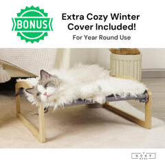 7 Ruby Road cat bed two covers closeup shows year-round comfort options for warmth and cooling.