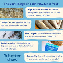 A Better CHEW dehydrated cod skin treat highlighting grain-free option.