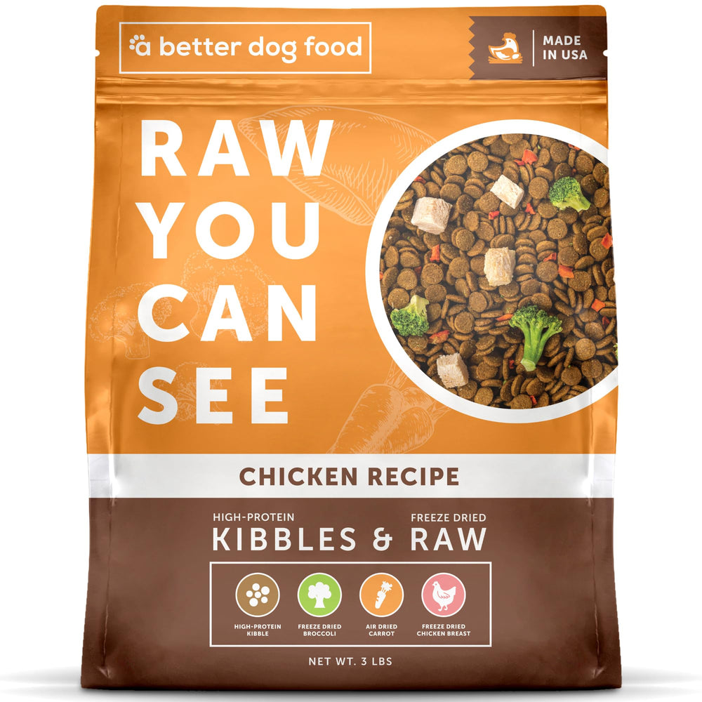 A Better Treat chicken kibble bag highlights high-protein formula for supporting lean muscle