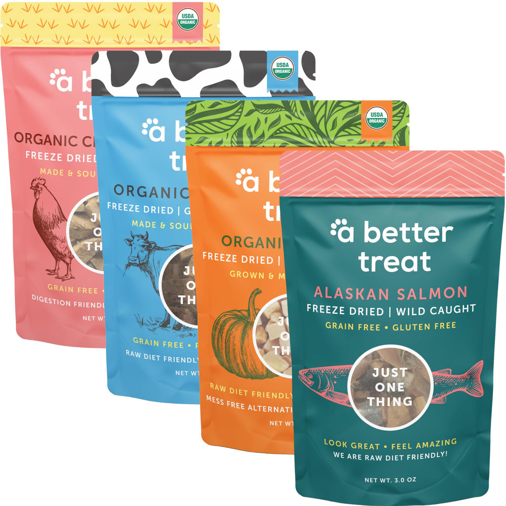 A Better Treat freeze-dried organic pumpkin image shows a single-ingredient reward for easy digestion