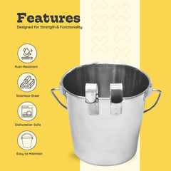 AASPIRE PETS 6qt stainless steel bucket close-up highlighting rust resistance and durability.