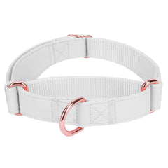 AaufiLux soft leather martingale collar with rose-gold D-rings offers comfort and subtle luxury.