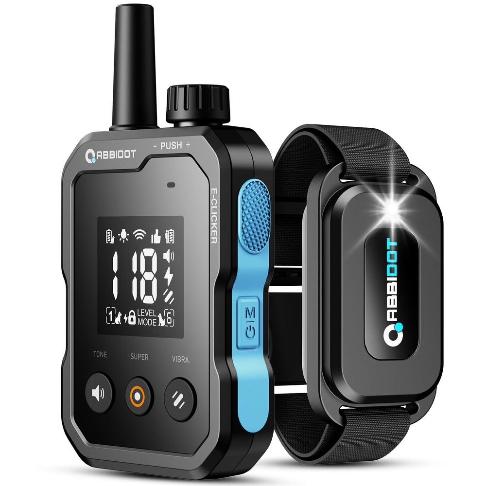 ABBIDOT dog shock collar with remote for versatile training up to six dogs.