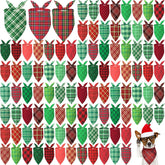 Abbylike Christmas dog bandana red plaid front view enhances festive pet photo sessions