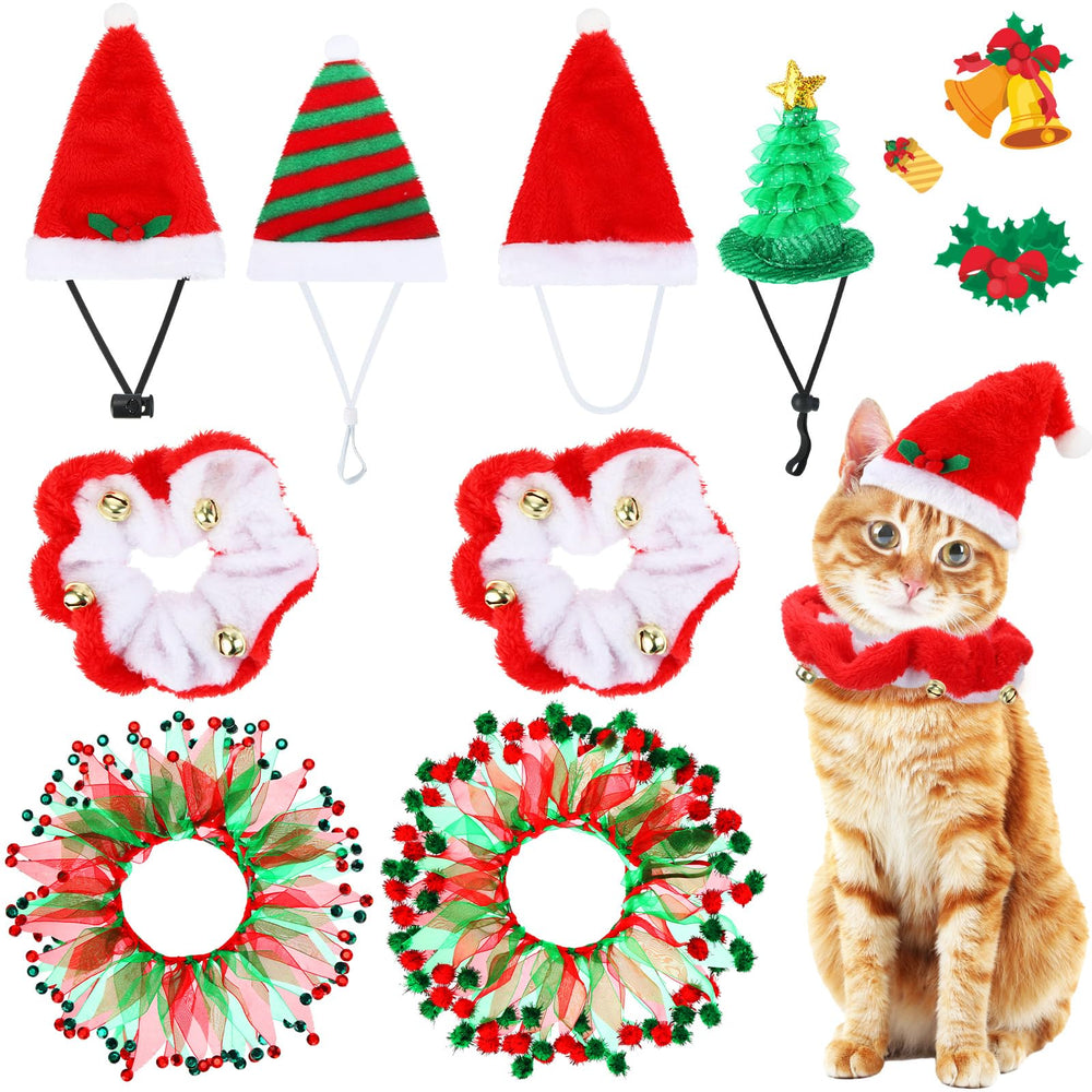 Abbylike Christmas hat green shiny on cat for festive photos