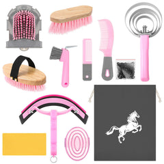 Abbylike horse grooming kit pink grey set for comprehensive equine care.