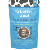 A Better Treat organic beef liver treats packaging, single-ingredient formula ideal for training rewards.