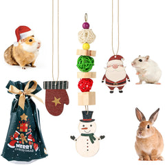 Abizoo Christmas guinea pig chew toy pack showcases wood and rattan for safe chewing and enrichment
