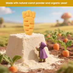 Abizoo carrot-powder detail shot shows beta-carotene for healthy vision and skin.
