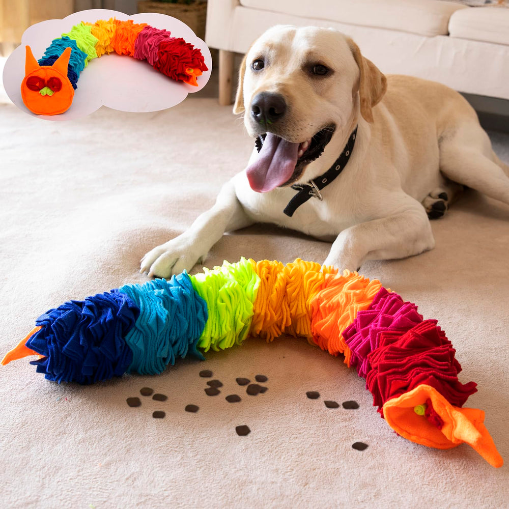 Ablechien Snuffle Ball Rainbow Snuffle Snake front view reveals hidden food pockets for enrichment