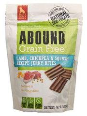 Abound grain-free lamb jerky bites dog treats — chewy texture for training rewards