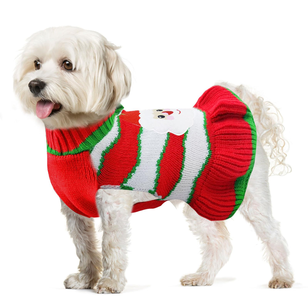 ABRRLO dog Christmas sweater Santa green, festive knit for holiday photos.