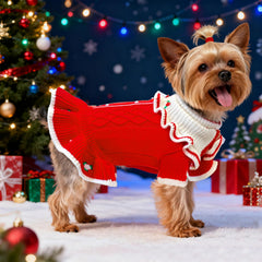 ABRRLO red sweater with floral embroidery and pearl buttons for holiday style.