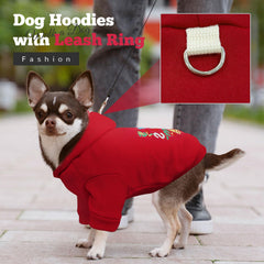 ABRRLO red Christmas dog hoodie back with leash ring for easy outdoor walks.