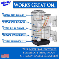 Absolutely Clean Bird Cage Cleaner sprayer action demonstrates quick application and even coverage.