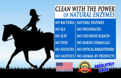Absolutely Clean Leather Tack Cleaner on saddle gear removes dirt, helping upkeep.
