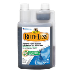 Absorbine Bute-Less bottle close-up for daily horse comfort support.
