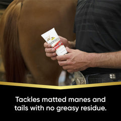Absorbine ShowSheen Detangler tackles knots on mane for smoother brushing.