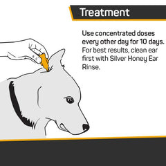 Absorbine Silver Honey ear-drops dispensing demonstrates easy at-home care for pets.