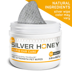 Absorbine Silver Honey rapid ear care wipes outer-ear use close-up illustrating gentle dirt removal.