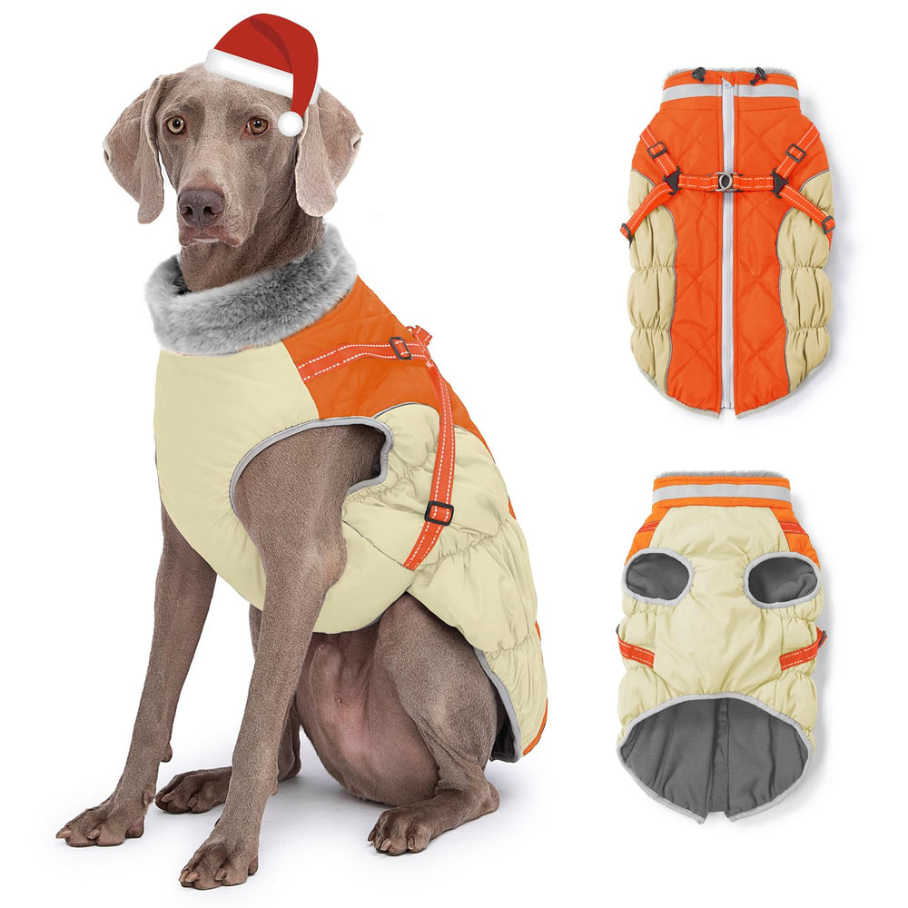 Abuandi dog winter coat with back zipper detail for easy on/off during walks.