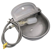 Abustle pig waterer float valve close-up showing automatic refilling capability.