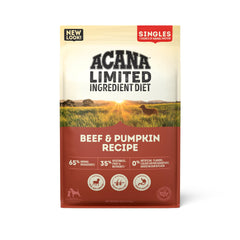 ACANA Singles beef-pumpkin dry dog food 13lb bag high-protein nutrition for all life stages.