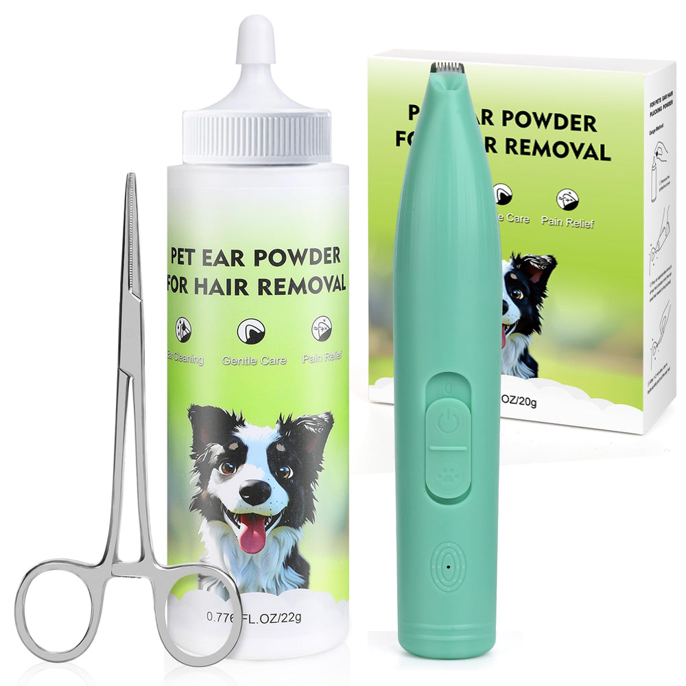 Accyoiu dog ear powder pour demonstrates moisture control for at-home ear care.