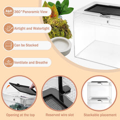 Acsist Reptile Terrarium feeding port enables easy feeding without opening lid.
