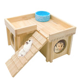 Acsist wooden hamster hideout with ladder; cozy hidden retreat for small pets.
