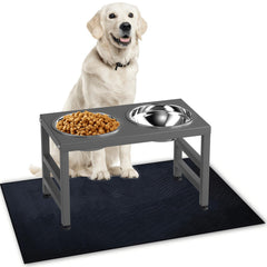 ADENGL elevated dog bowl stand gray with two bowls supports comfortable feeding height.