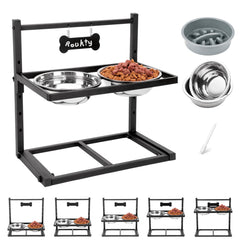 ADENGL elevated dog bowls setup with slow feeder for comfortable meals