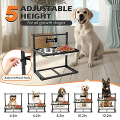 ADENGL height-adjustable stand shown at multiple heights for growing dogs