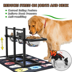 ADENGL triple-bowl feeding setup with slow-feed bowl for larger dogs