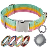 ADITYNA cotton dog collar with AirTag holder closeup showing soft fabric for daily walks
