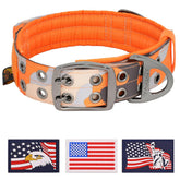 ADITYNA heavy-duty dog collar close-up showing rugged camo orange design for large breeds