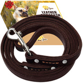 ADITYNA premium leather dog leash brown closeup shows durable stitching for long-lasting walks.