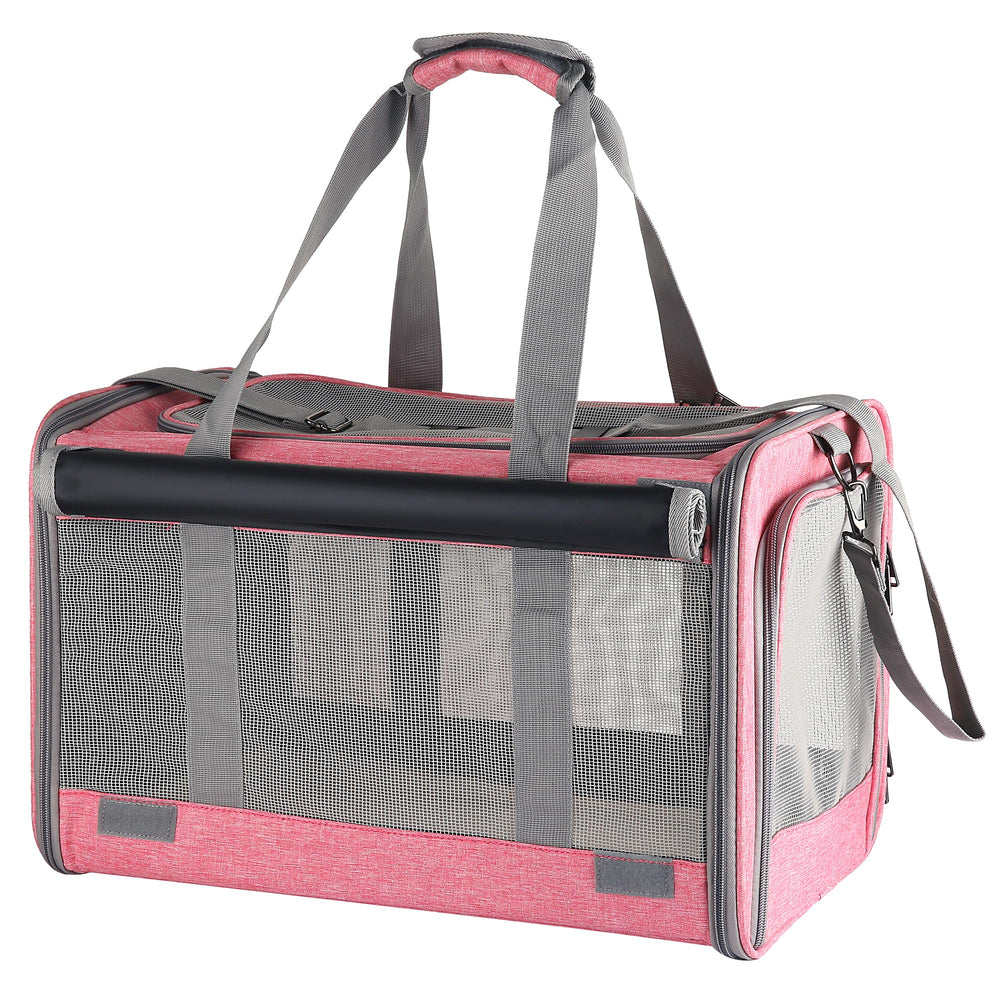 Adkyop large pink soft-sided carrier ventilated top for breathable travel.