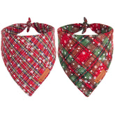 ADOGGYGO Christmas bandana red plaid on dog for festive holiday style.