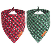 ADOGGYGO Christmas bandana red plaid snowflake design enhances festive dog photos.