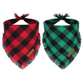 ADOGGYGO Christmas red plaid bandana with tassels enhances holiday photo moments