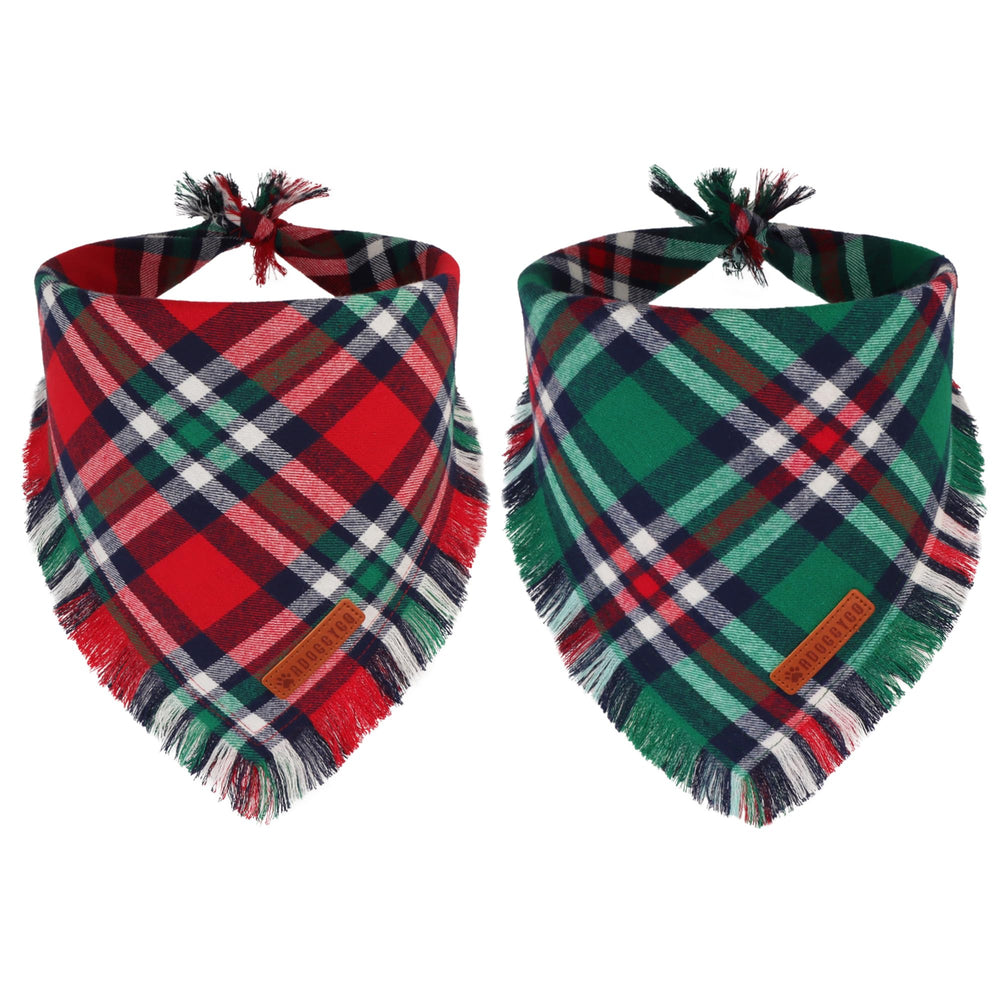 ADOGGYGO Christmas red plaid tassel bandana for festive photo opportunities