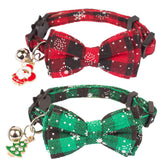ADOGGYGO Christmas cat collar with bow tie in red-green plaid for festive photos