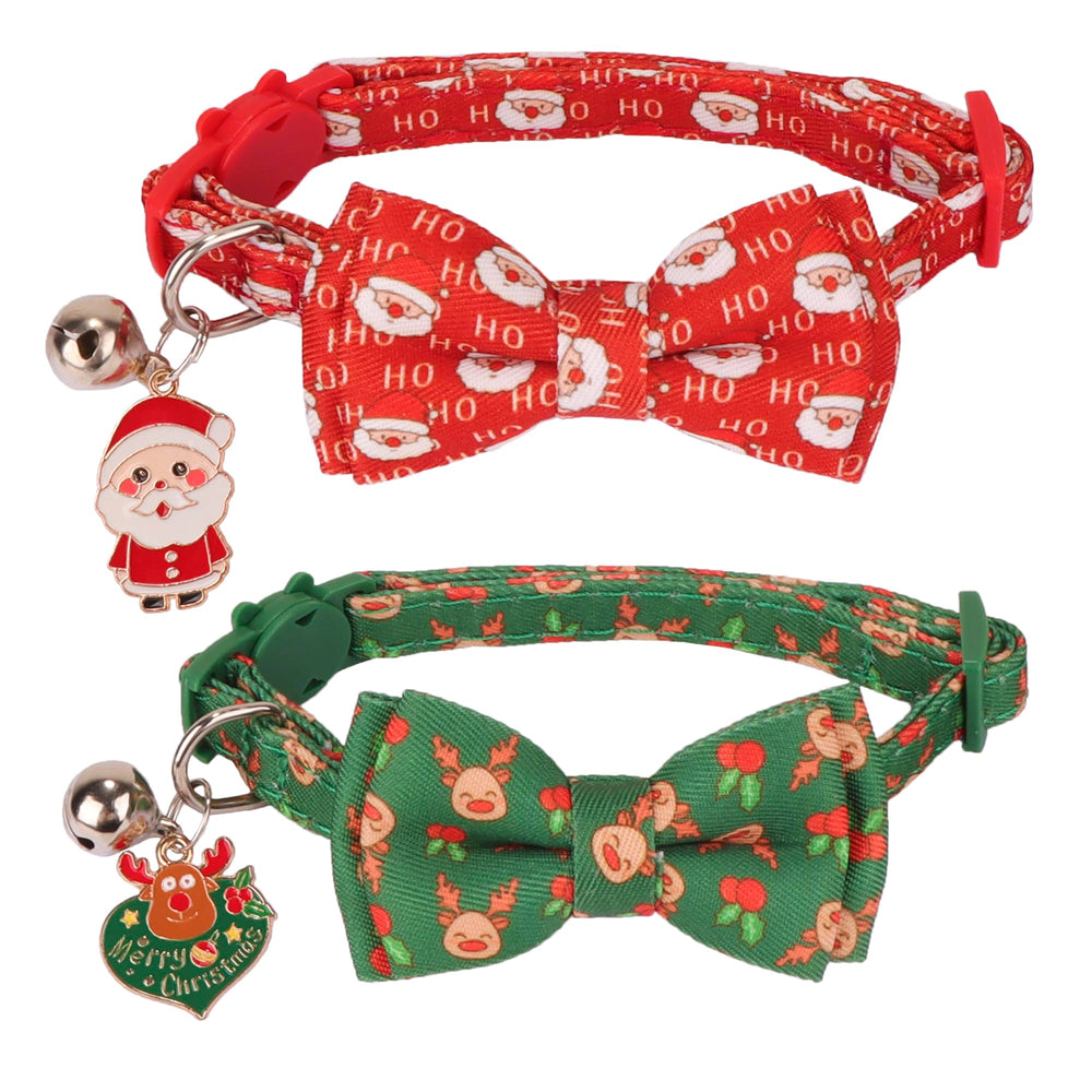 ADOGGYGO Christmas cat collar with red Santa pattern, ideal for cute holiday photos and bright visibility.