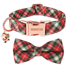 ADOGGYGO Christmas collar with bow highlights festive plaid for holiday photos